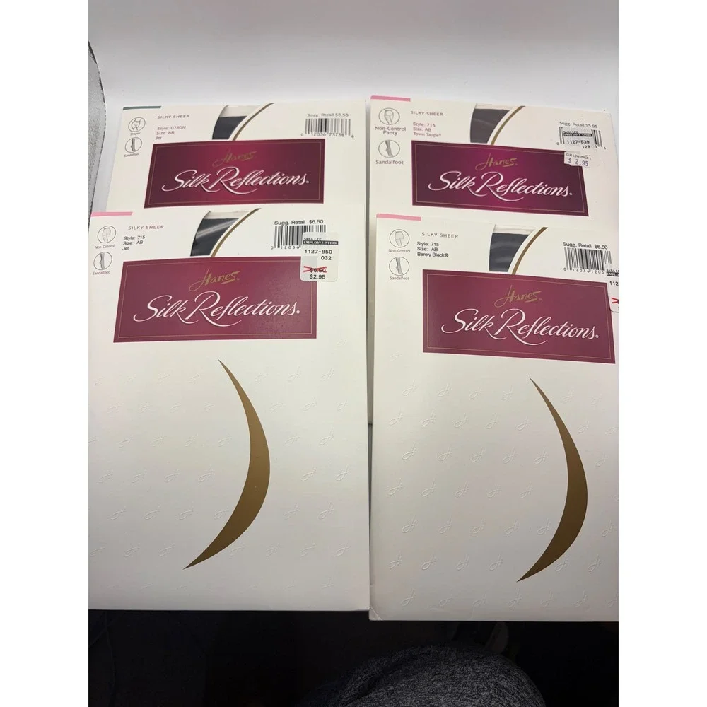 Hanes Silk Reflections Silky Sheer Pantyhose 4 Pair Style 715 AB Jet Black Taupe